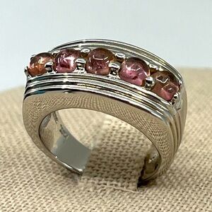 Vintage Sterling Silver Ring with Pink Gemstones - Size 5.75, 9.2g